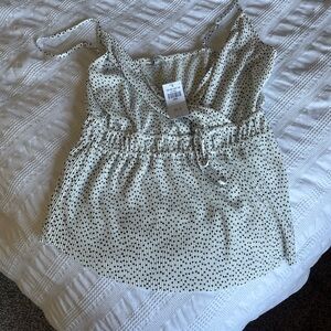 Abercrombie & Fitch Black and White Smocked Tie Front Camisole